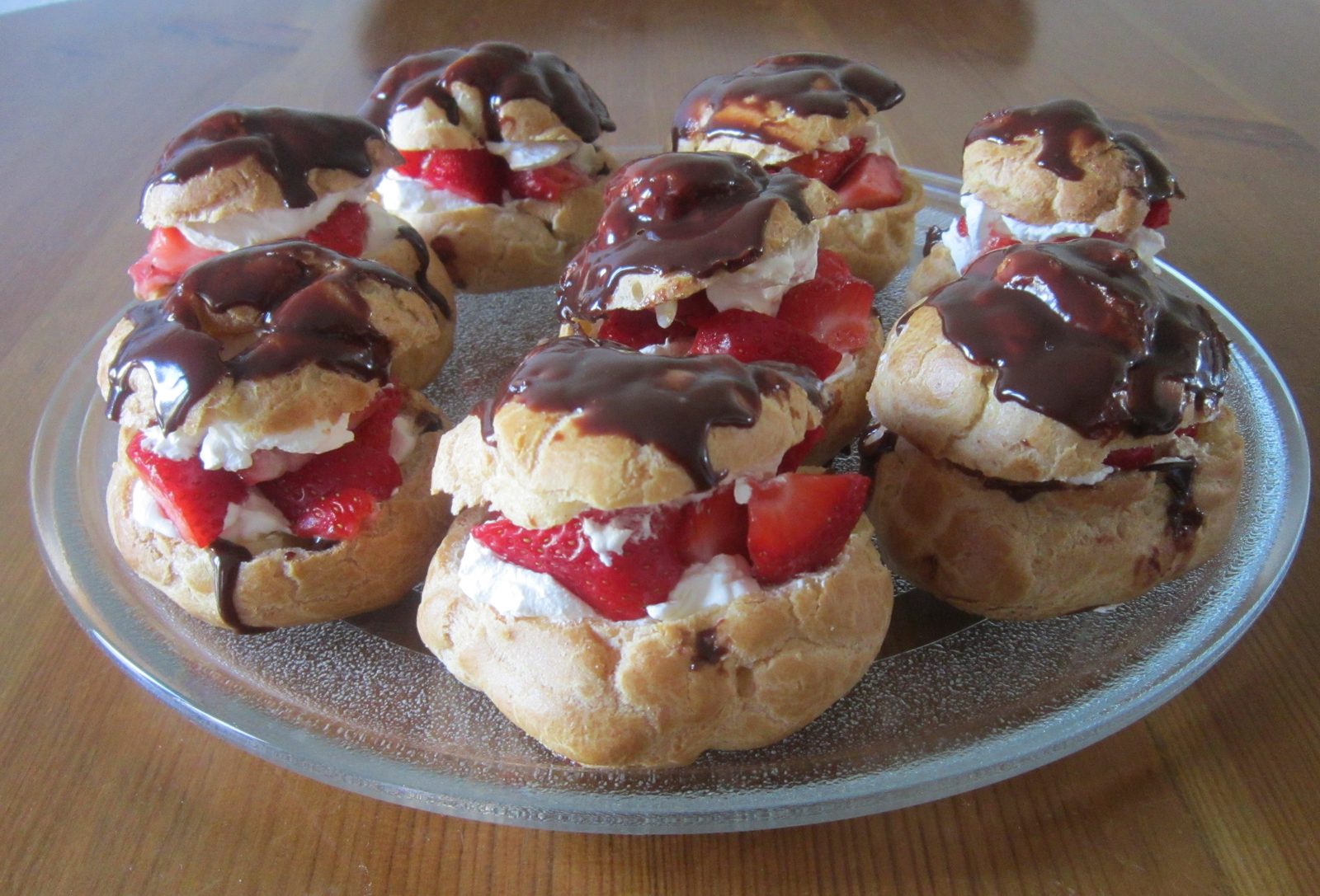 Choux Buns with Fruit & Cream (and a Chocolate Ganache Sauce)