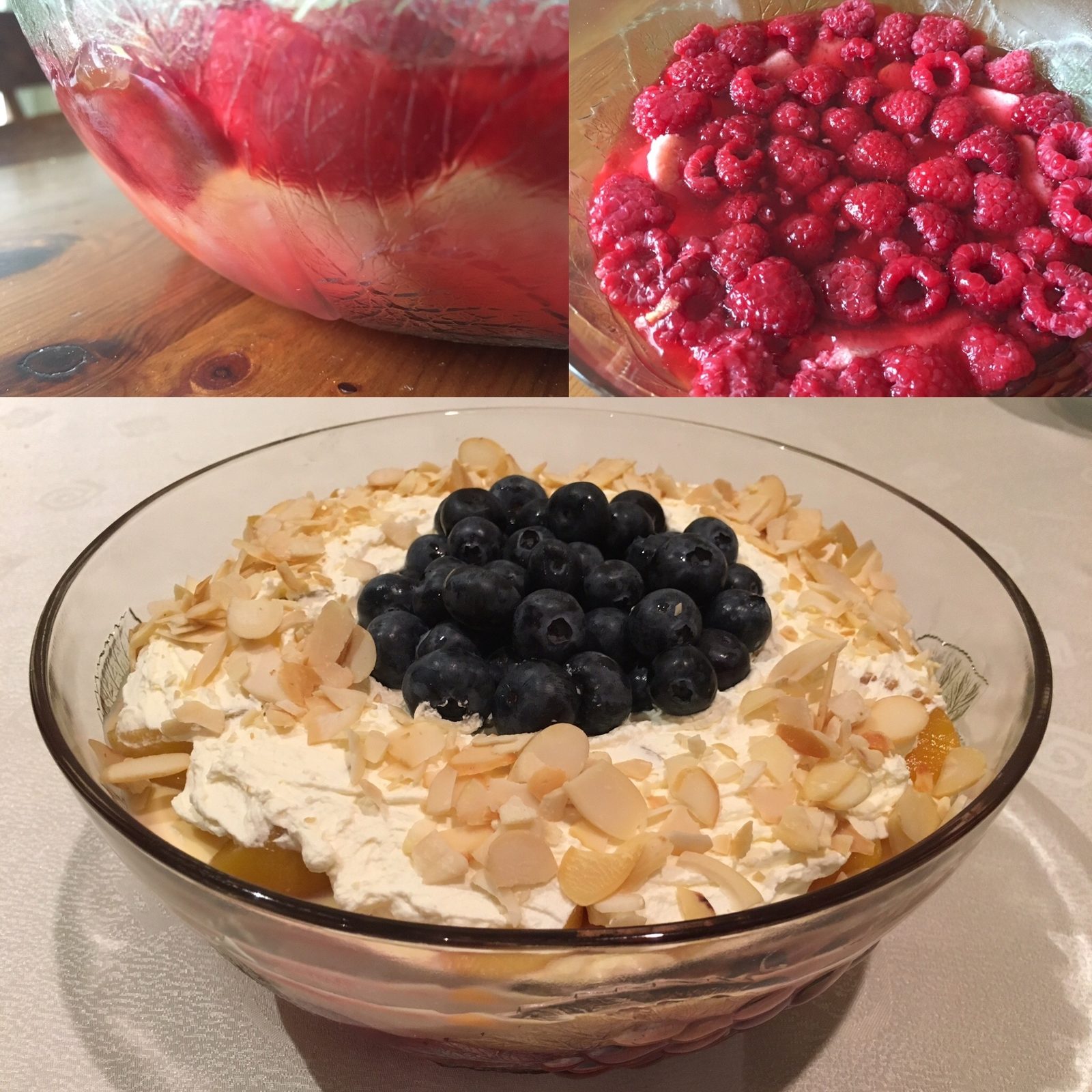 Fruit Trifle (Peach and Raspberry topped with Blueberries)