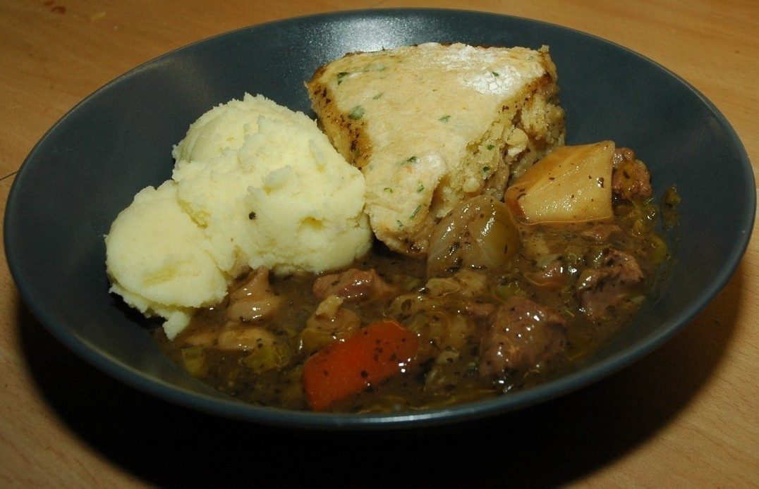 Lamb with Root Vegetables topped with Parsley Scones