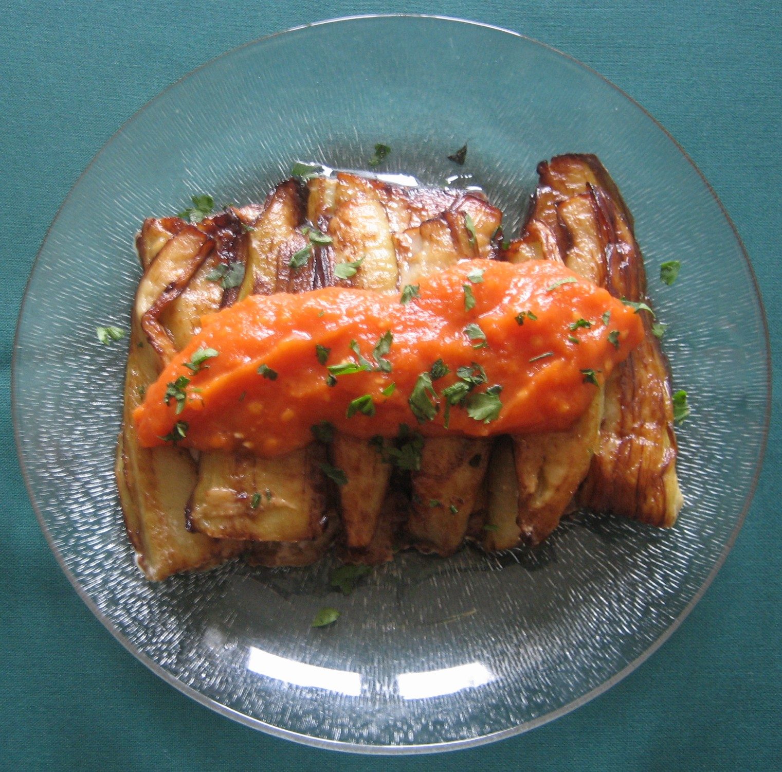 Aubergines, fried & served with a tomato sauce (Domatesli Patlıcan Kızartması)